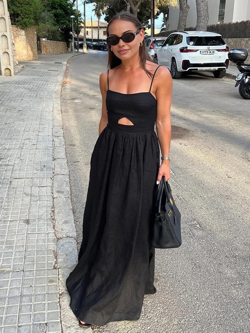 Commense Cotton Sleeveless Pockets Cutout Long Dress in Black size Small. NWT - Picture 3 of 7